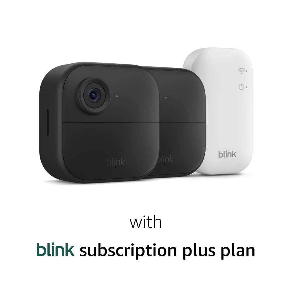 Blink Outdoor 4 and Wired Doorbell 2K+ (newest model) — Two-year battery 1080p cameras and 2K hardwired doorbell. Sync Module Core included — 3 Cameras + Doorbell (Black)