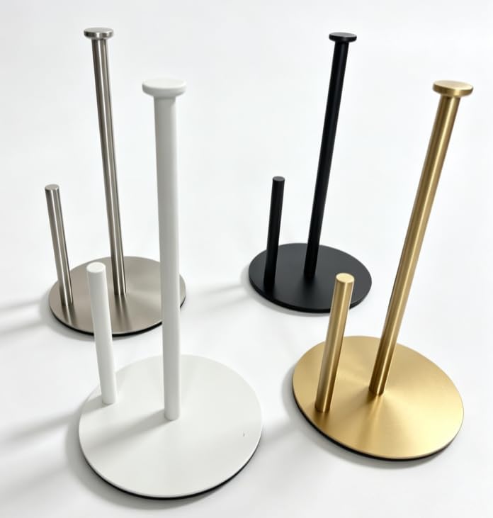 Premium Paper Towel Holder Countertop, for Kitchen, Bathroom, RV, Outdoor, Living Room,Dining Table or BBQ, Weighted Stainless Steel for Standard and Large Rolls-White(YaoJooHome)