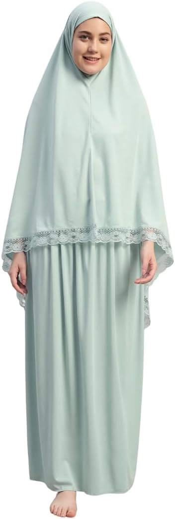 Women's Two-Piece Islamic Prayer Dress – Jilbab Abaya Set, Modest Prayer Outfit for Muslim Women, Umrah & Ramadan Essentials