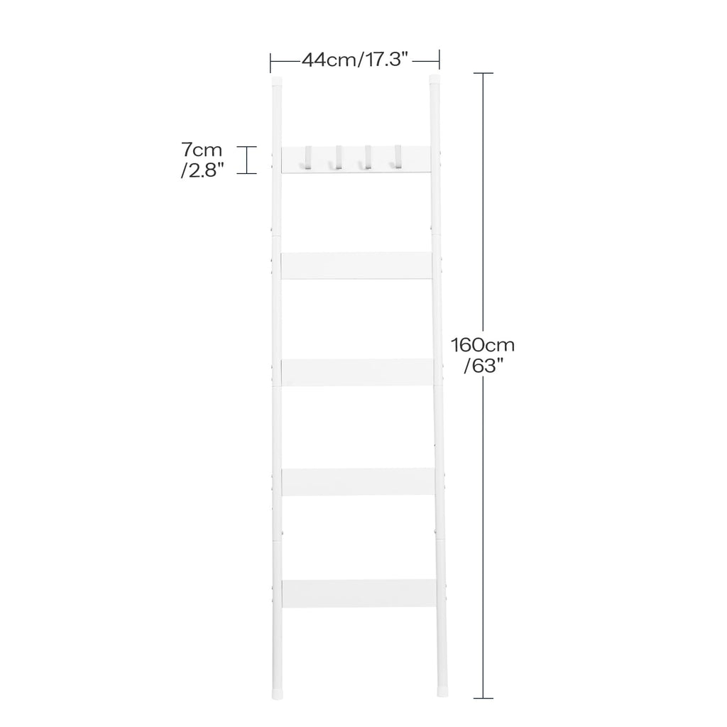 HOOBRO Blanket Ladder, 5-Tier Towel Rack with Hooks, Wall-Leaning Blanket Rack, Decorative Display Ladder Shelf, for Scarves, Industrial, Living Room, Bedroom, Rustic Brown and Black BF52CJ01G1