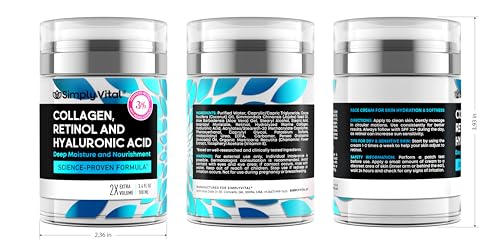 SimplyVital Face Moisturizer Retinol Collagen Hyaluronic Acid Cream 1.7 oz