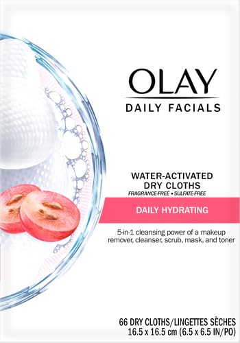 Olay Makeup Remover Wipes, Daily Facials Deep Clean Face Cleanser for Normal to Oily Skin, Alcohol & Fragrance Free, Soft Face Wash Towels, Travel Essentials for Women, Convenient Dry Cloths, 66 ct