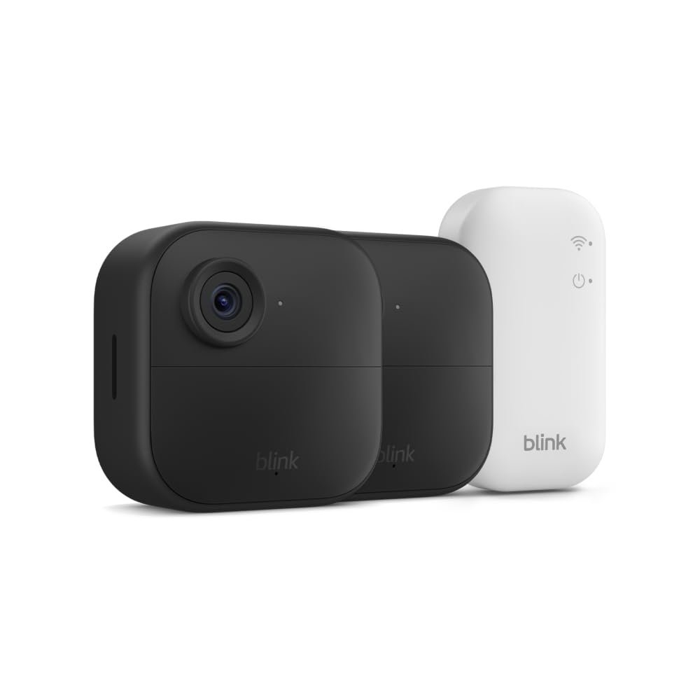 Blink Outdoor 4 and Wired Doorbell 2K+ (newest model) — Two-year battery 1080p cameras and 2K hardwired doorbell. Sync Module Core included — 3 Cameras + Doorbell (Black)