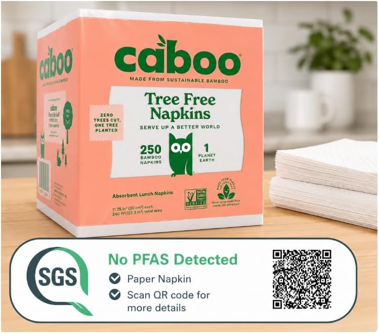 Caboo Tree Free Napkins, 4 Packs of 250, 1000 Total Napkins, Sustainable & Disposable Kitchen Napkin