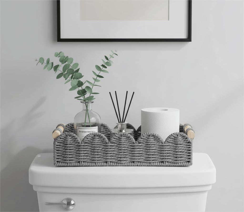 CubesLand Scalloped Toilet Paper Storage Basket W/Handle for Home Decor