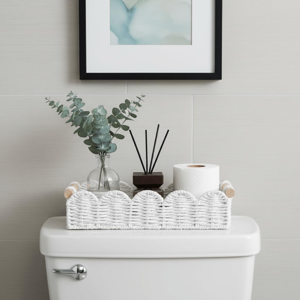 CubesLand Scalloped Toilet Paper Storage Basket W/Handle for Home Decor