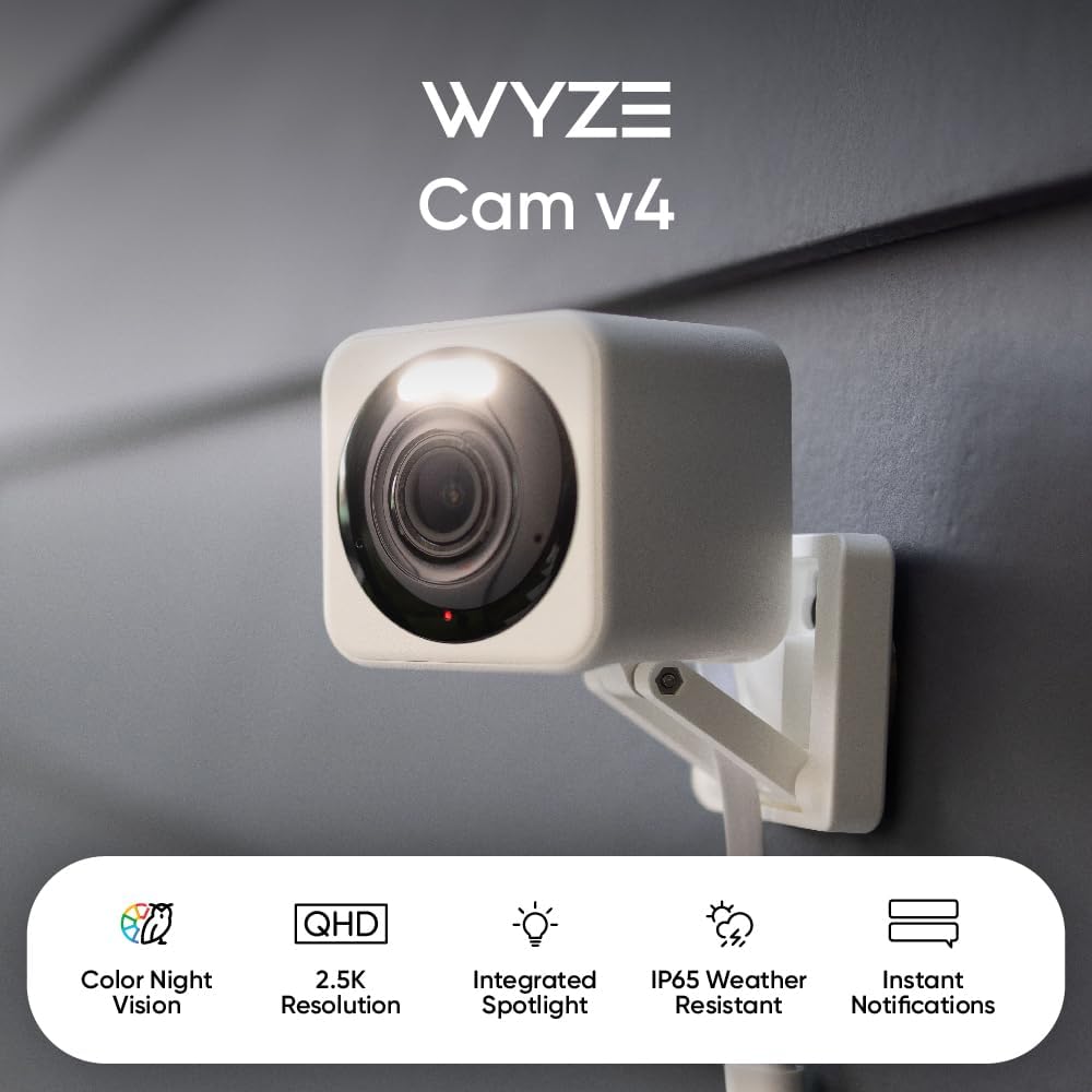 WYZE Cam v4, 2.5K Indoor/Outdoor Security Camera, Color Night Vision, White
