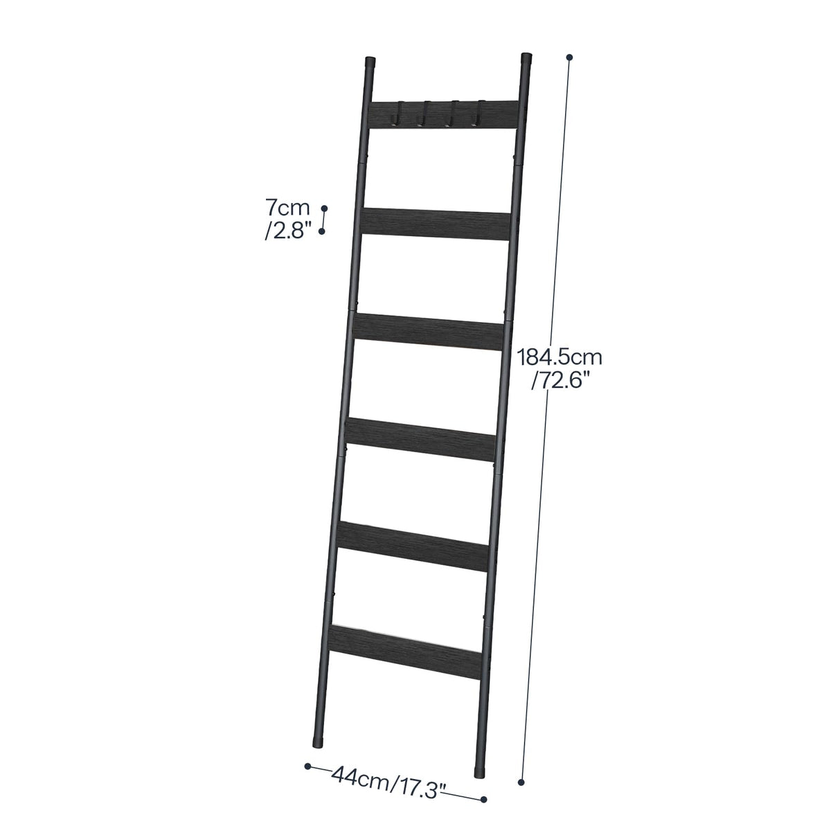HOOBRO Blanket Ladder, 5-Tier Towel Rack with Hooks, Wall-Leaning Blanket Rack, Decorative Display Ladder Shelf, for Scarves, Industrial, Living Room, Bedroom, Rustic Brown and Black BF52CJ01G1