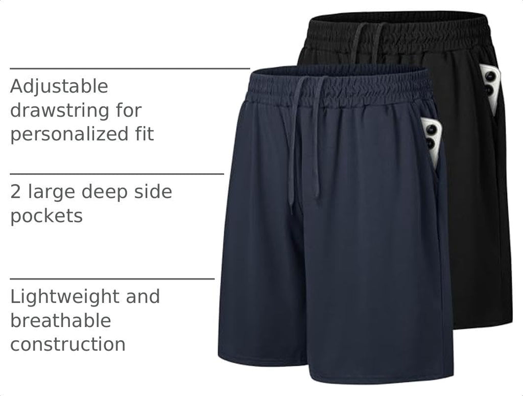 2 Pack Mens Gym Basketball Shorts - Athletic Black Workout Quick Dry Shorts