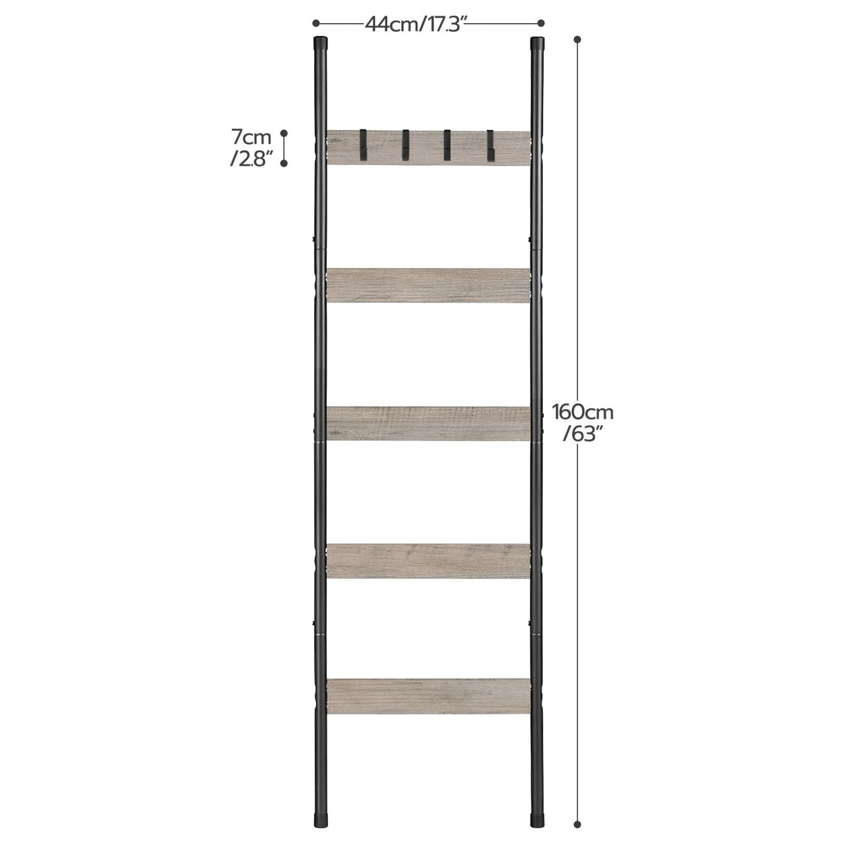 HOOBRO Blanket Ladder, 5-Tier Towel Rack with Hooks, Wall-Leaning Blanket Rack, Decorative Display Ladder Shelf, for Scarves, Industrial, Living Room, Bedroom, Rustic Brown and Black BF52CJ01G1