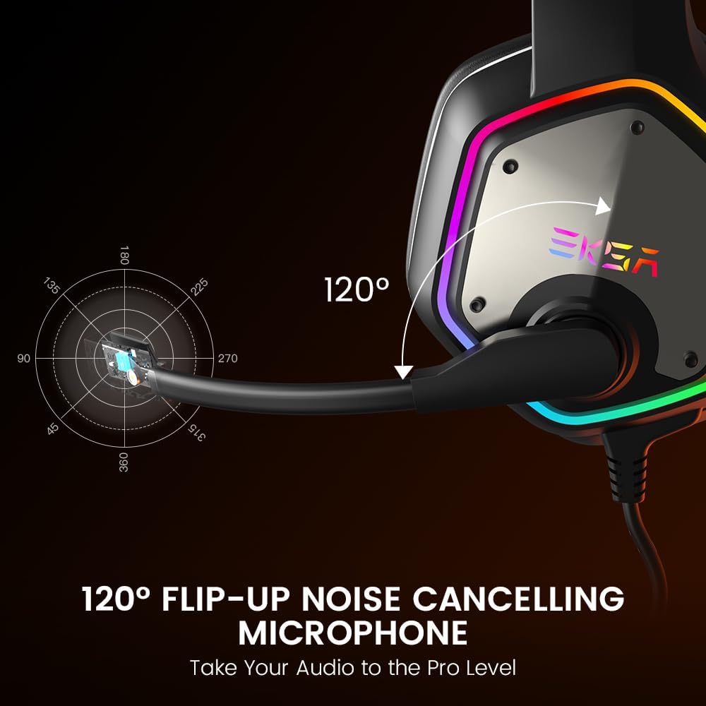 EKSA E1000 USB PC Gaming Headset with Mic, 7.1 Surround Sound
