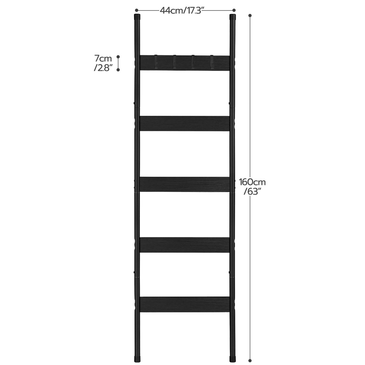 HOOBRO Blanket Ladder, 5-Tier Towel Rack with Hooks, Wall-Leaning Blanket Rack, Decorative Display Ladder Shelf, for Scarves, Industrial, Living Room, Bedroom, Rustic Brown and Black BF52CJ01G1