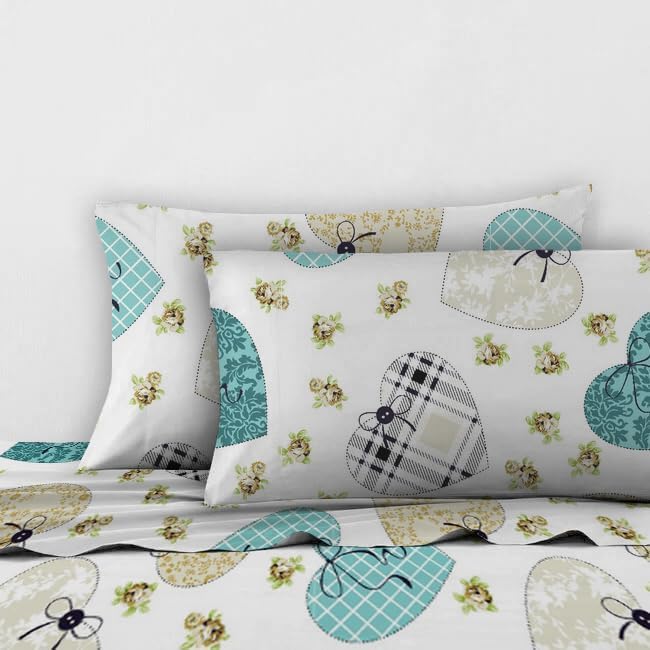 Sleep Well 90 GSM Bedsheet with Pillow Case (Blue & Pink Diamond Design, Single)