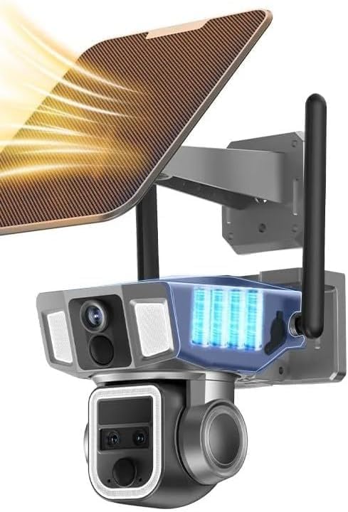 كاميرات مراقبة لاسلكية تعمل بالطاقة الشمسية 4G وواي فاي للاماكن الخارجية بدقة 4K 8MP و4G وواي فاي، كاميرا مراقبة منزلية بعدسات مزدوجة، رؤية ليلية ملونة بالكامل، تحدث باتجاهين، تتبع الانسان