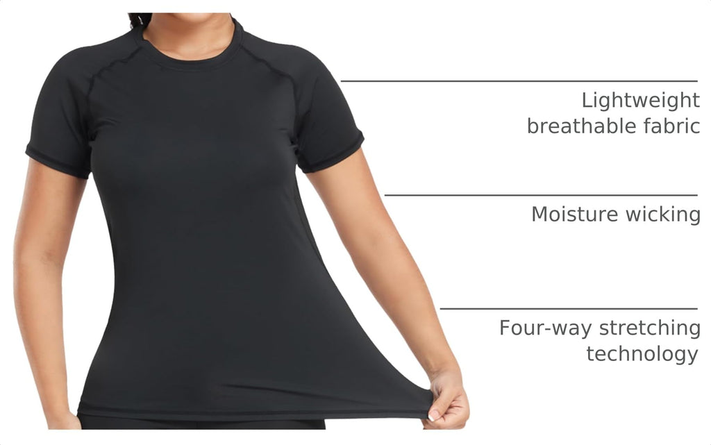 TELALEO 4 Pack Women's Short Sleeve Compression Shirt Workout Tops