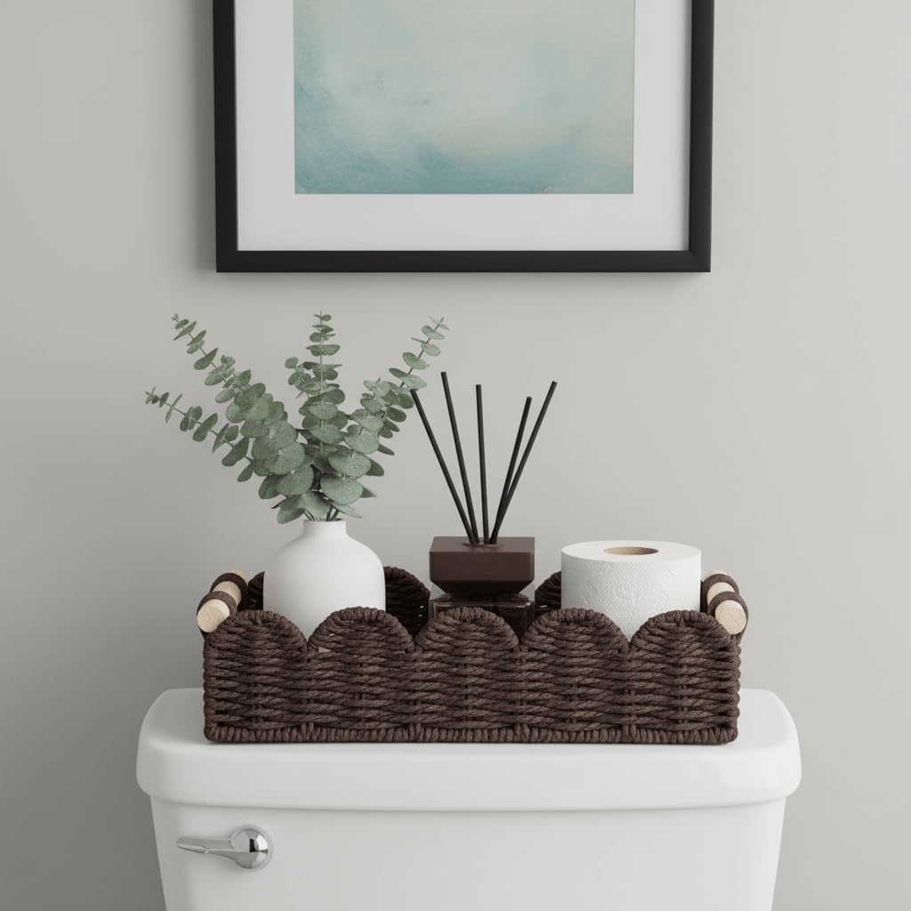 CubesLand Scalloped Toilet Paper Storage Basket W/Handle for Home Decor