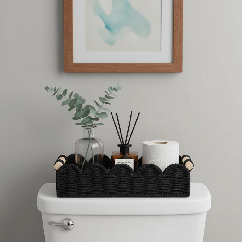 CubesLand Scalloped Toilet Paper Storage Basket W/Handle for Home Decor