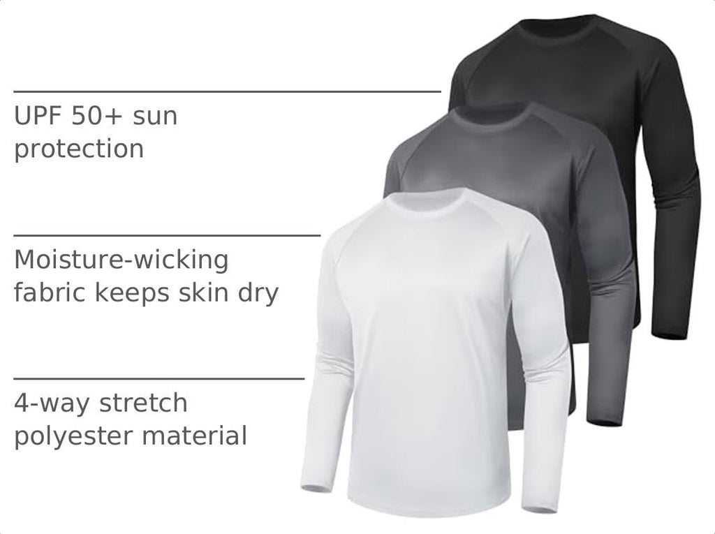 3 Pack Long Sleeve Shirts for Men Sun Protection Quick Dry Workout T Shirts