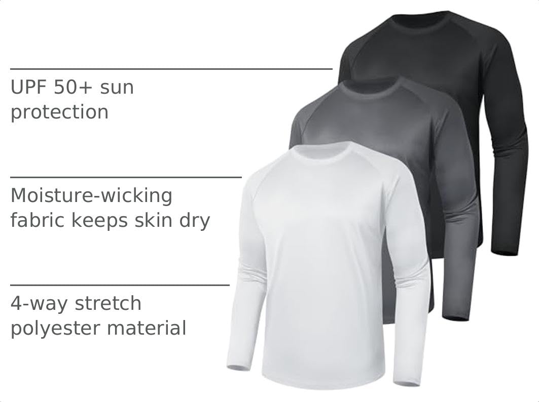 3 Pack Long Sleeve Shirts for Men Sun Protection Quick Dry Workout T Shirts