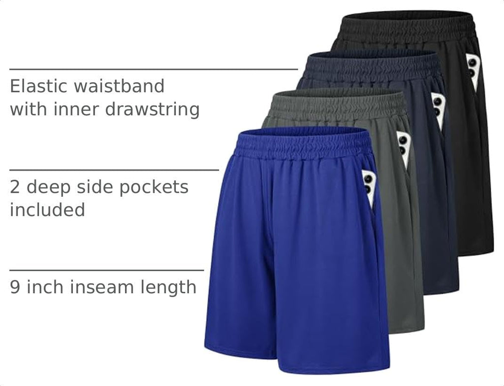 4 Pack Gym Mens Shorts - Basketball Athletic Shorts Fitness Clothing