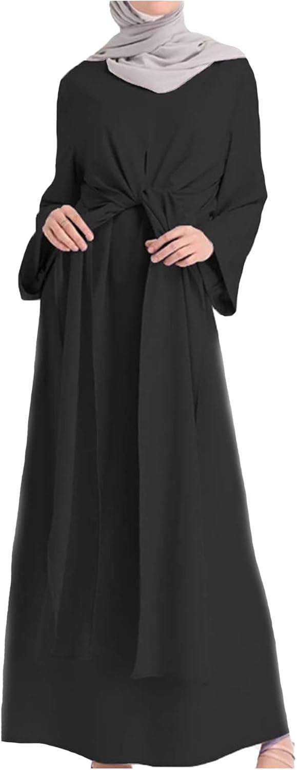 Baixnsj Muslim Long Sleeve Loose Casual Long colorful Dress