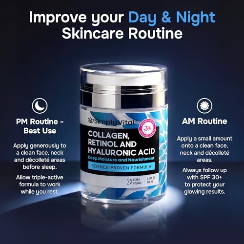 SimplyVital Face Moisturizer Retinol Collagen Hyaluronic Acid Cream 1.7 oz
