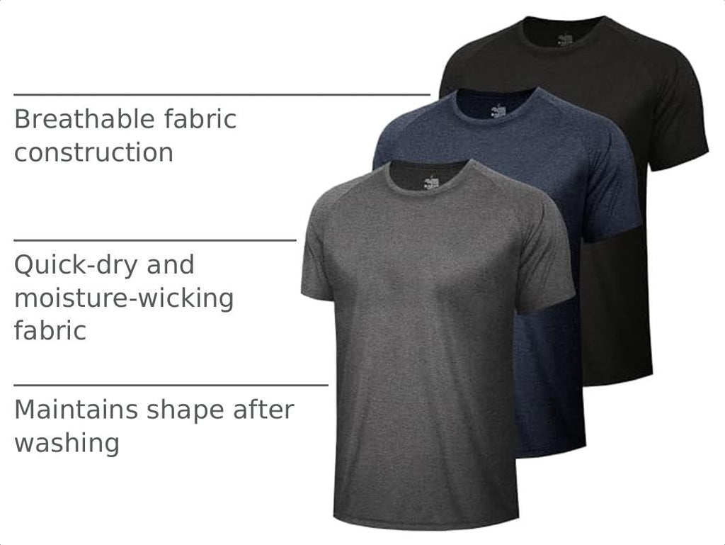 3 Pack Workout Mens Shirts Gym Quick Dry Moisture Wicking T Shirts（S-6XL）