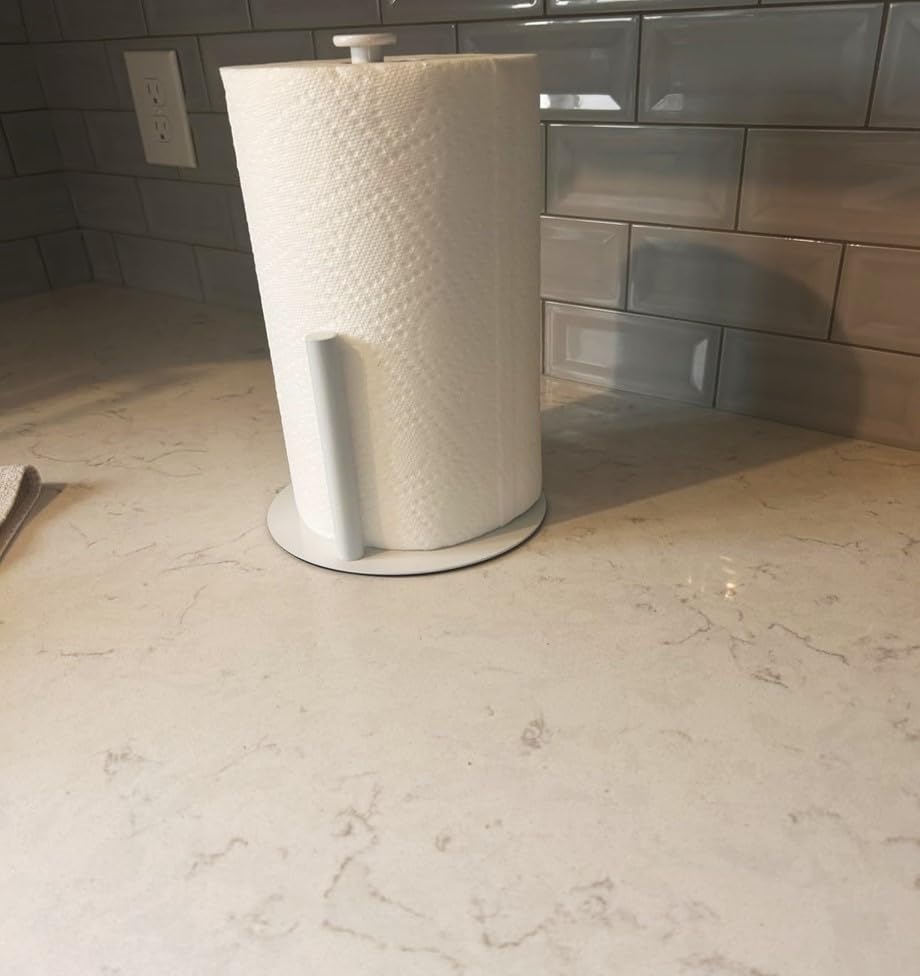 Premium Paper Towel Holder Countertop, for Kitchen, Bathroom, RV, Outdoor, Living Room,Dining Table or BBQ, Weighted Stainless Steel for Standard and Large Rolls-White(YaoJooHome)