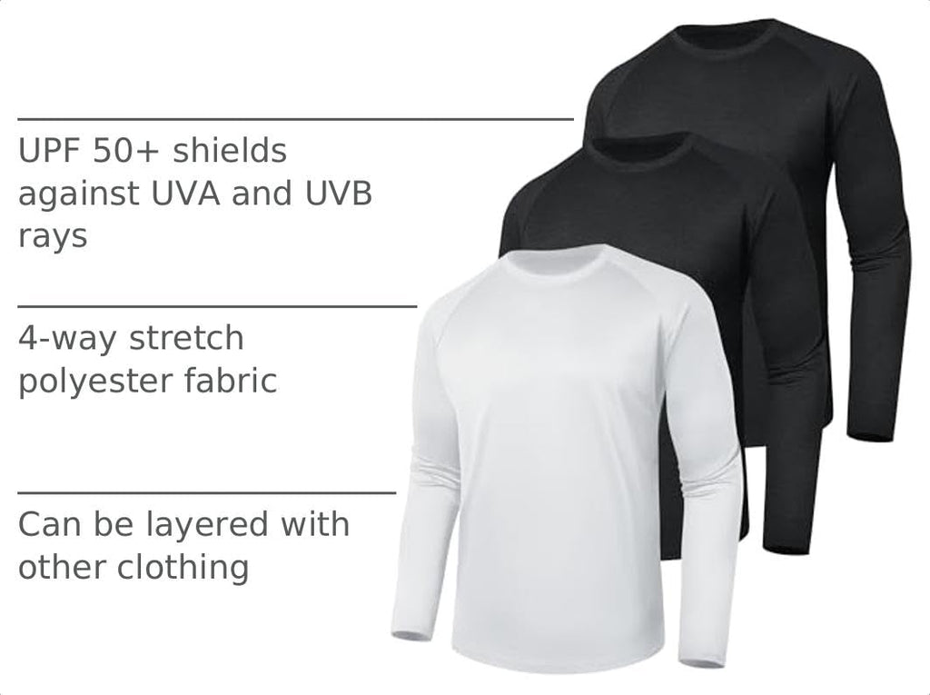 3 Pack Long Sleeve Shirts for Men Sun Protection Quick Dry Workout T Shirts