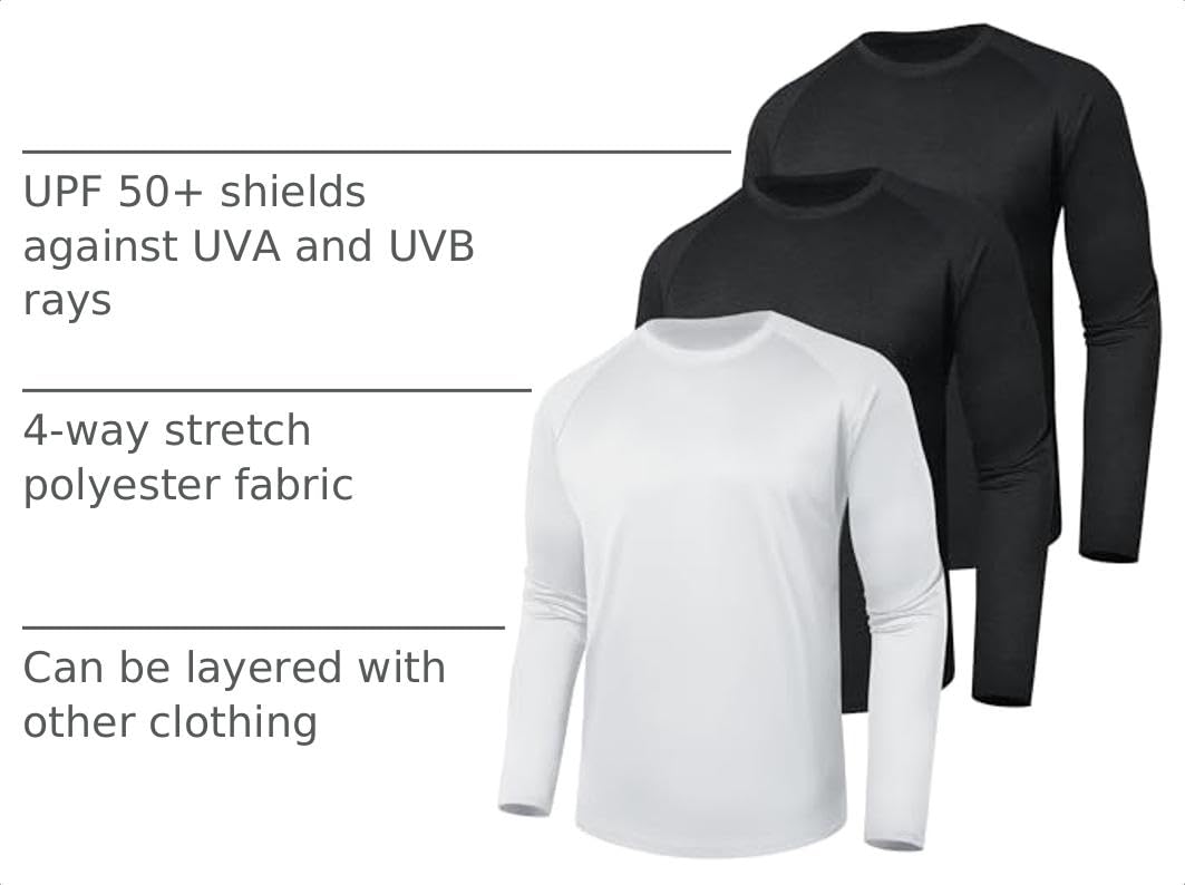 3 Pack Long Sleeve Shirts for Men Sun Protection Quick Dry Workout T Shirts