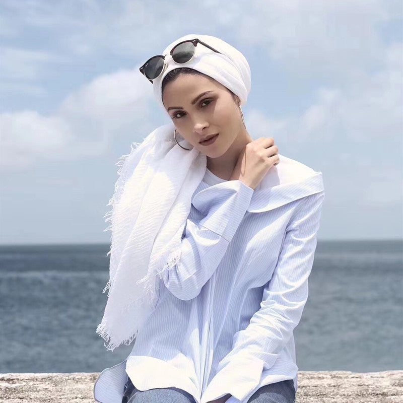 Bubble plain Scarf / cotton scarf fringes women soft solid hijab popular muffler shawls big Pashmina wrap hijab - souqmart