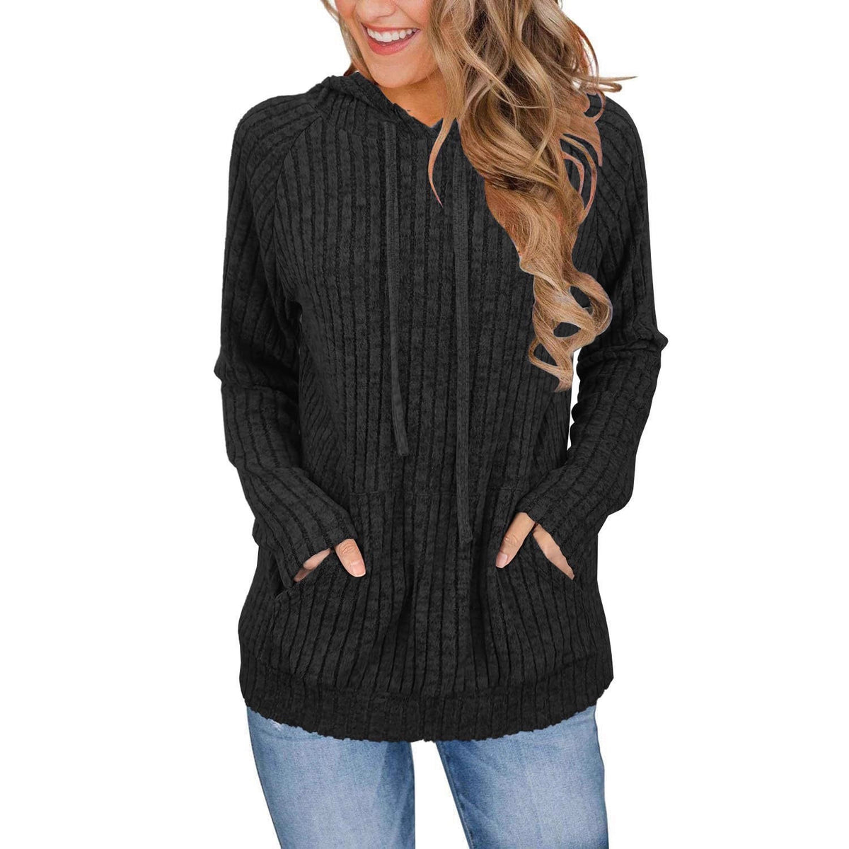 Hooded Sunken Stripe Kangaroo Pocket Sweatshirt
