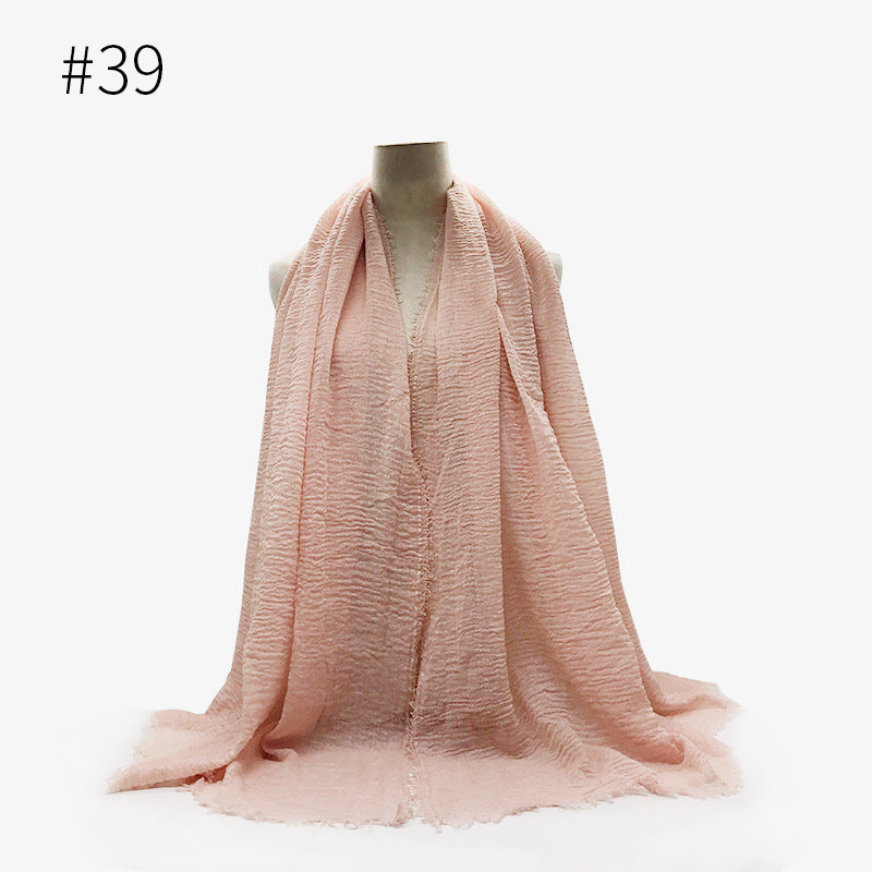 Bubble plain Scarf / cotton scarf fringes women soft solid hijab popular muffler shawls big Pashmina wrap hijab - souqmart