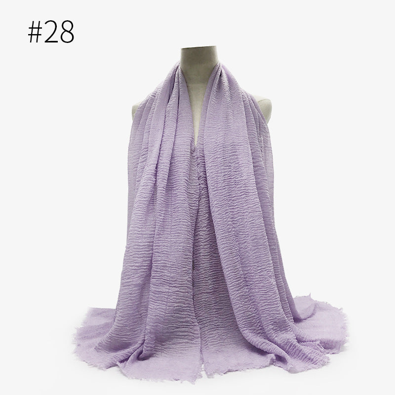 Bubble plain Scarf / cotton scarf fringes women soft solid hijab popular muffler shawls big Pashmina wrap hijab - souqmart