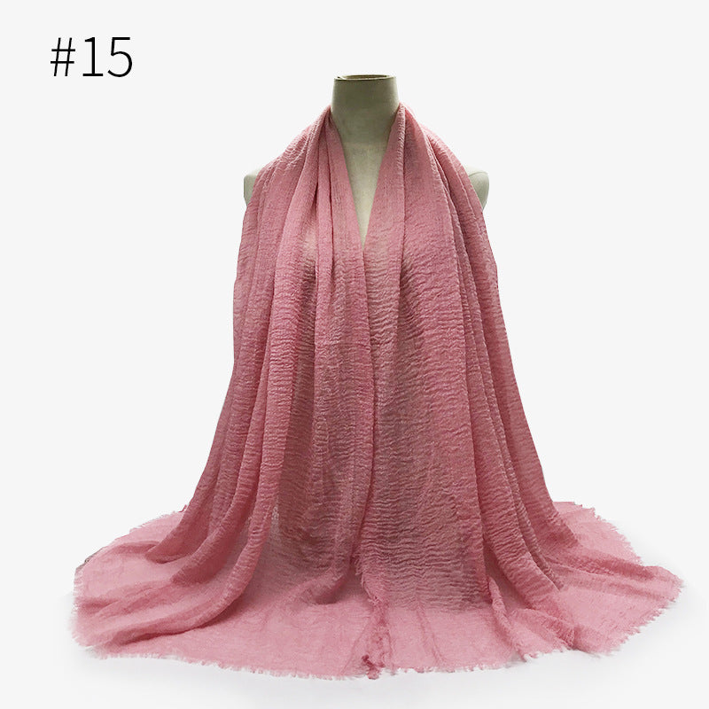 Bubble plain Scarf / cotton scarf fringes women soft solid hijab popular muffler shawls big Pashmina wrap hijab - souqmart