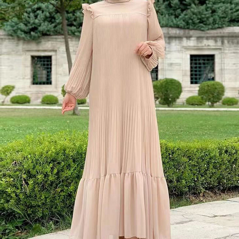 New Women's Net Color High Collar Pullover Fashion Loose Middle East Dresses - souqmart