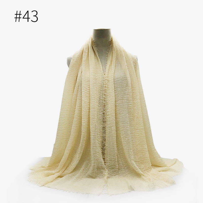 Bubble plain Scarf / cotton scarf fringes women soft solid hijab popular muffler shawls big Pashmina wrap hijab - souqmart