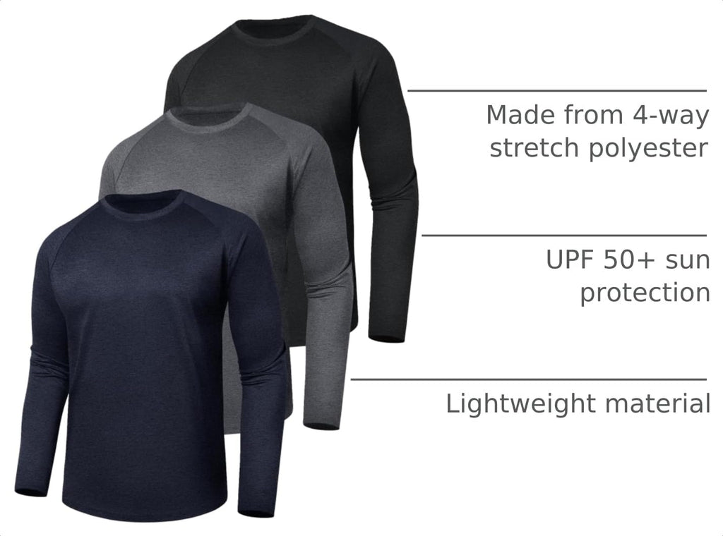 3 Pack Long Sleeve Shirts for Men Sun Protection Quick Dry Workout T Shirts