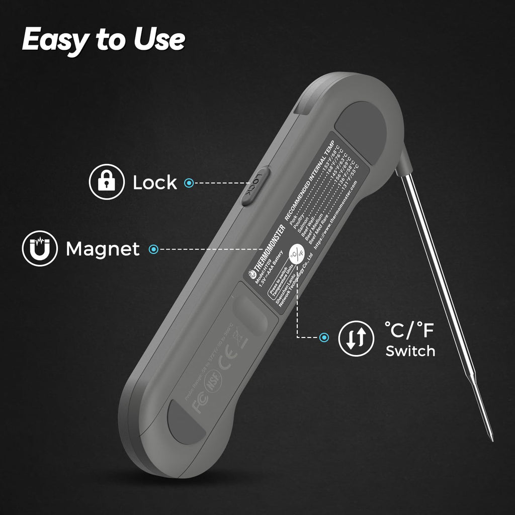 0.5 Sec Instant Read Meat Thermometer Digital for Cooking, Red