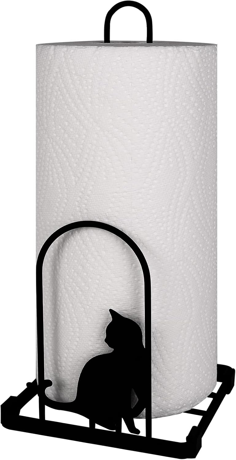 Paper Towel Holder, Kitchen Countertop Paper Towel Stand, Fits Standard Jumbo Roll in Dining Table or Bathroom, Metal Toilet Paper Dispenser with Heavy Duty Base (Black)
