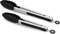 2 Pack Silicone Kitchen Tongs, 9 & 12 Inch, Stainless Steel, Black