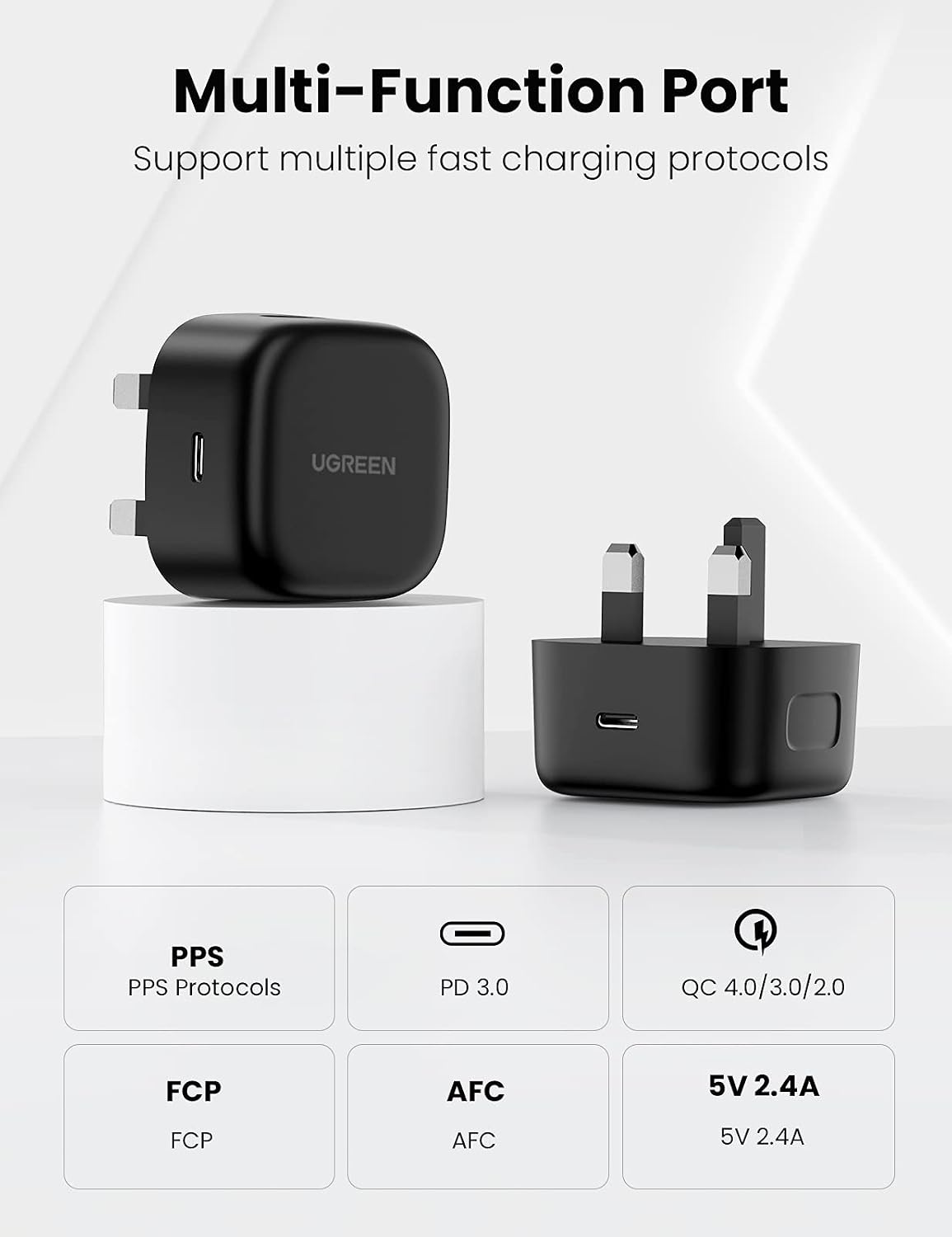 مجموعة شاحن UGREEN بقدرة 25 واط شحن سريع من النوع C مع كابل سامسونج بطول 2 متر، متوافق مع Galaxy S25 Ultra/S24 Ultra/S23 Ultra/S22 وZ Fold 6/5 وA06/A55 LTE وiPad Pro/Air وXiaomi وOnePlus وغيرها