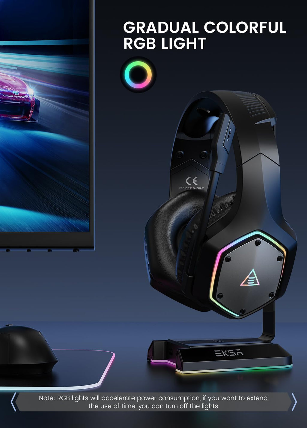 EKSA E1000 USB PC Gaming Headset with Mic, 7.1 Surround Sound