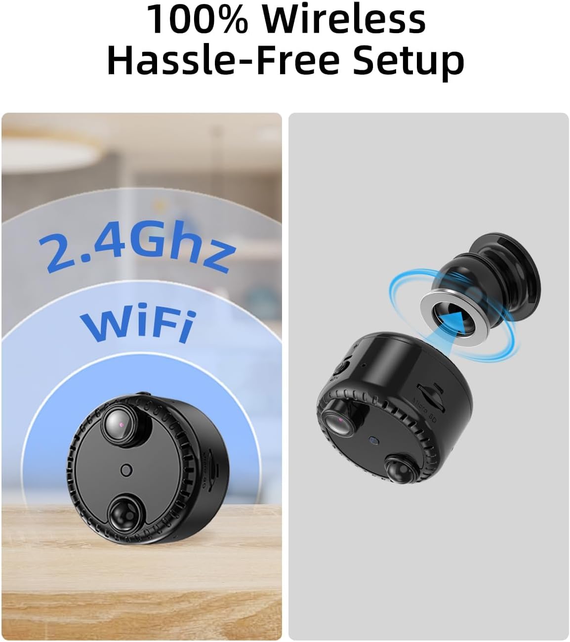 Excefore Mini Surveillance Camera, 4K Live Transmission Mobile Phone WiFi Small Wireless Video Surveillance, Easy Install with Magnetic Base, with Recording App Control & Night Vision