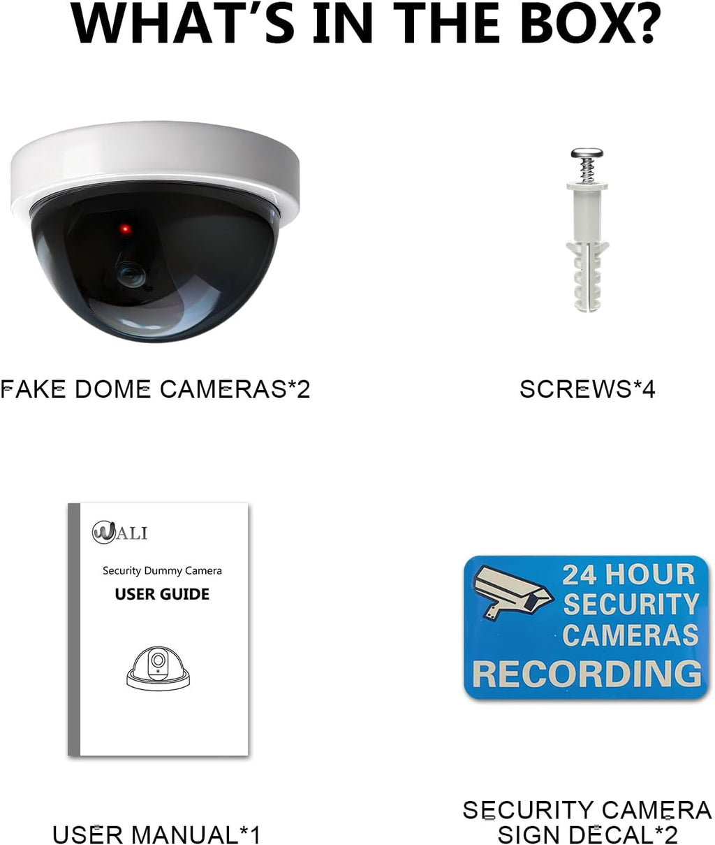 WALI CCTV Dome Fake Camera with Flashing Red Light, 2 Pack, White (SDW-2)