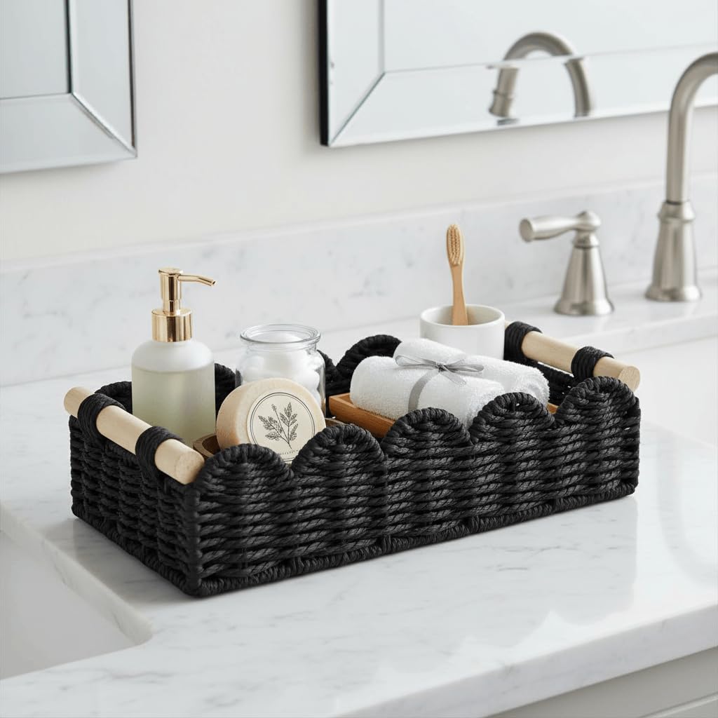 CubesLand Scalloped Toilet Paper Storage Basket W/Handle for Home Decor