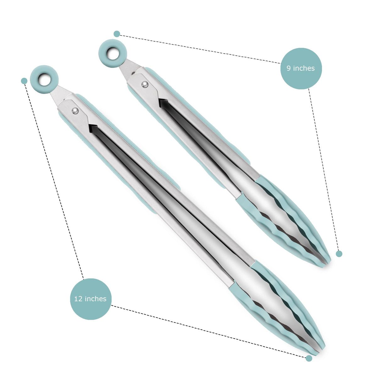 2 Pack Silicone Kitchen Tongs, 9 & 12 Inch, Stainless Steel, Black