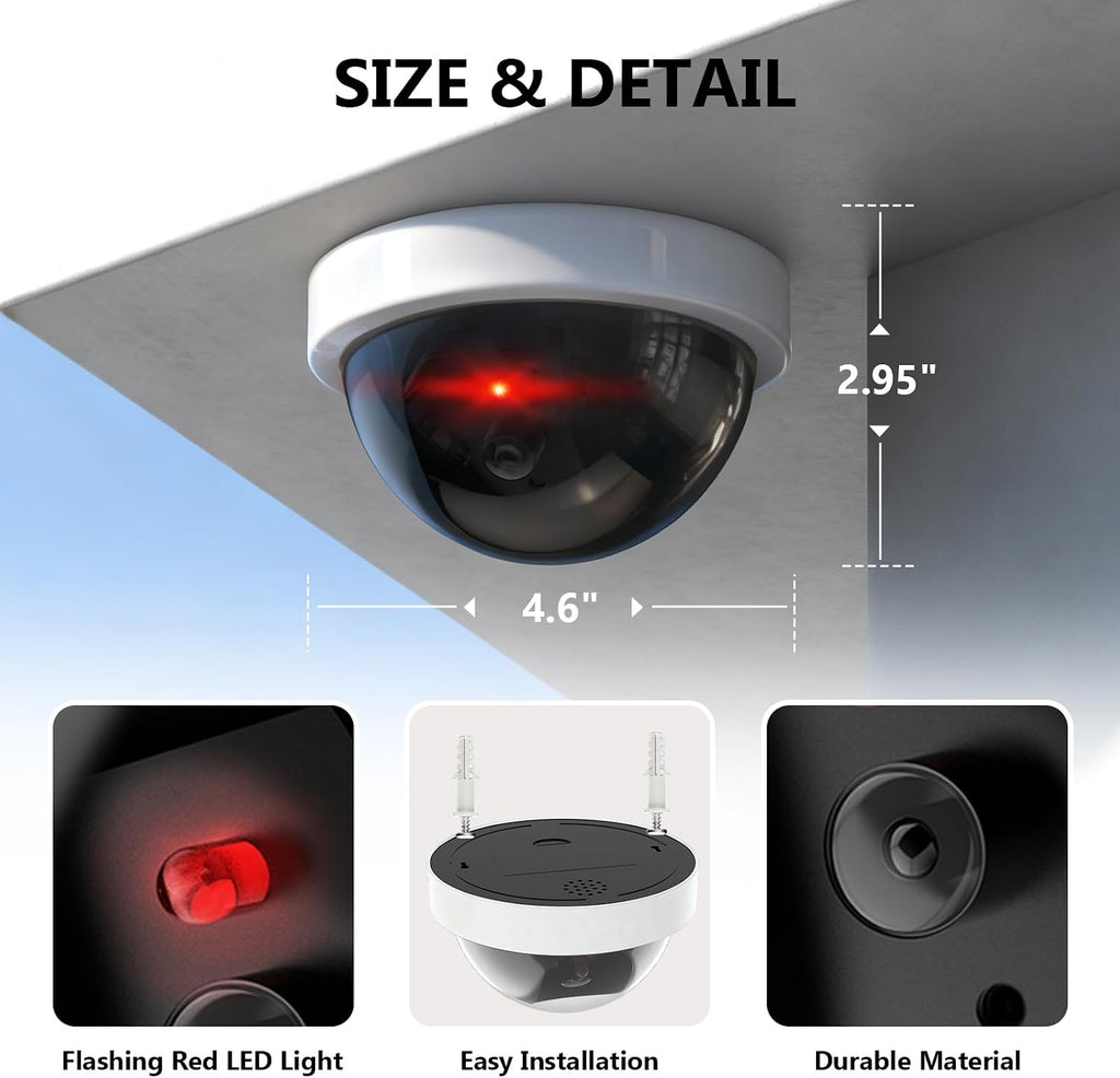 WALI CCTV Dome Fake Camera with Flashing Red Light, 2 Pack, White (SDW-2)