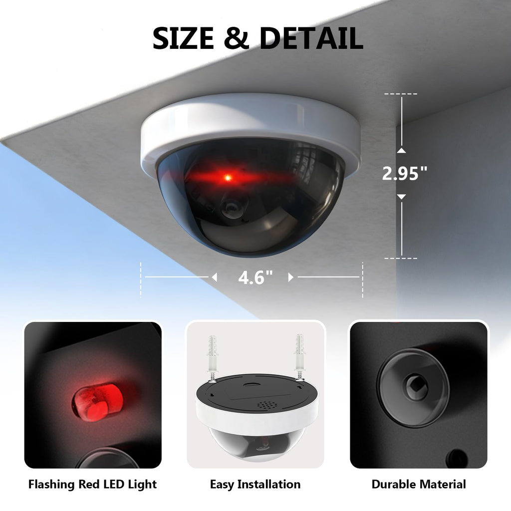 WALI CCTV Dome Fake Camera with Flashing Red Light, 2 Pack, White (SDW-2)
