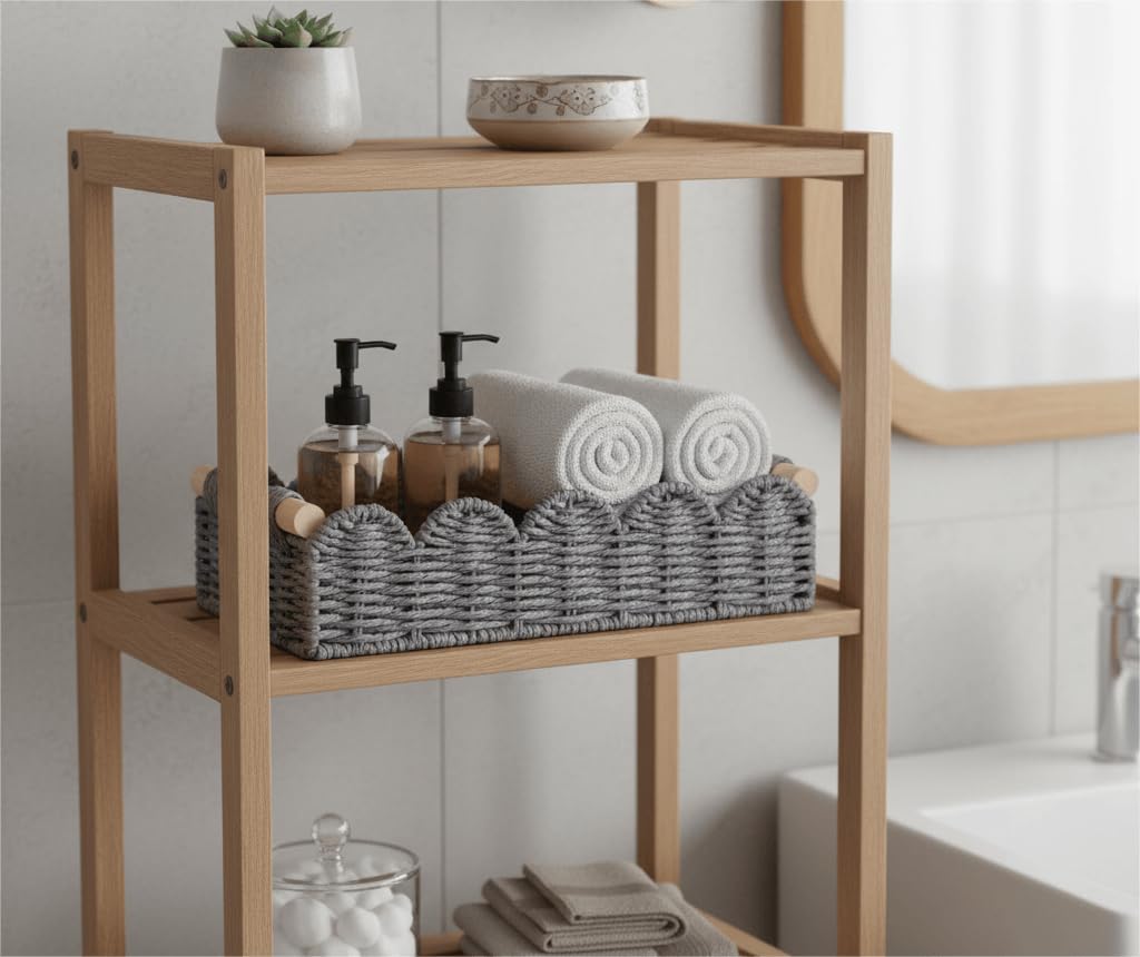 CubesLand Scalloped Toilet Paper Storage Basket W/Handle for Home Decor